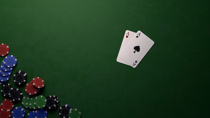Poker table with chips and aces var. 2