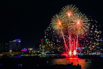 Abstract colored firework background light up the sky with dazzling display