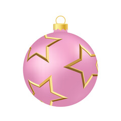 Pink rose Christmas tree toy or ball Volumetric and realistic color illustration