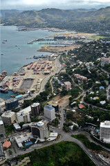 PNG-Port Moresby aerial over the dockland and wharf areas- Papua New Guinea