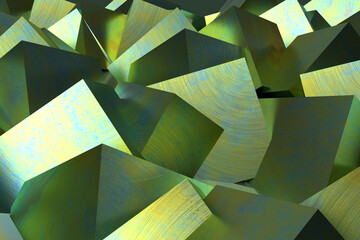 Wallpaper. Green abstract polyhedra. 3d texture. Background.