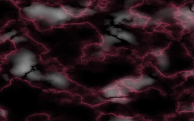 Black marble stone texture background. Abstract pink electric lightning, thunderbolt strike and thunderstorm on black background.