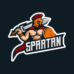 Sparta esport gaming mascot logo design illustration vector. Spartan knight holding sword and shield