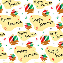 Kwanzaa seamless pattern. Abstract background texture with candlestick and Happy Kwanzaa inscription