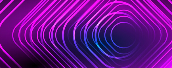 Neon glowing techno lines, hi-tech futuristic abstract background template. Vector illustration for wallpaper, banner, background, leaflet, catalog, cover, flyer