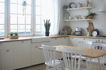 A Cozy Modern kitchen room interior. Scandinavian style, Danish minimalism.
