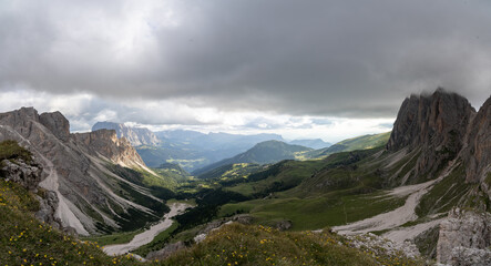 Fototapeta premium panorama of the mountains dolomites, val gardena