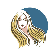 Stylized woman head silhouette for hair product logo or hair salon.