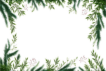 Obraz na płótnie Canvas christmas holly fir branch frame border with transparent background generated by AI