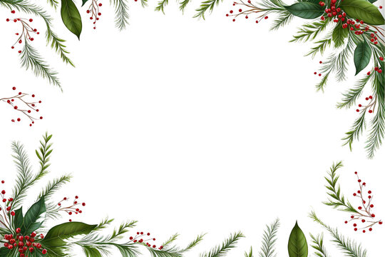 christmas holly fir branch frame border with transparent background 