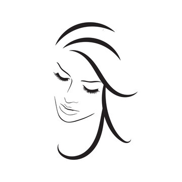 Stylized woman head silhouette for hair product logo or hair salon.