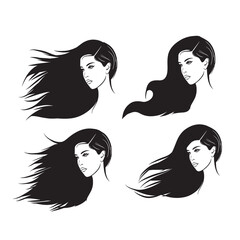 Collection of stylish female head silhouettes for hair product or hair salon logos.