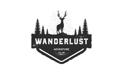 Vintage wanderlust Logo Vector Design Illustration, creative deer and mountain logo - vector illustration