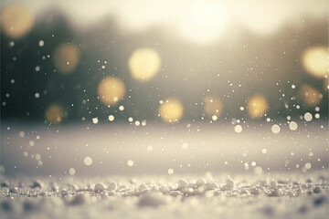 Empty white snow with bokeh blur background 