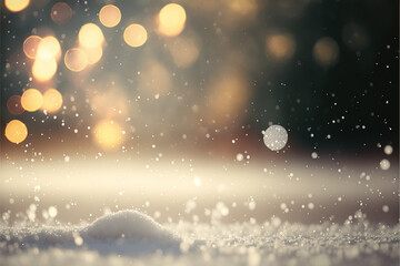 Empty white snow with bokeh blur background 