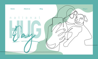 Single hand drawn outline continuous of Web banner or landing page with a concept hug day and happy family relationship. Vector colorful illustration. Vector illustration