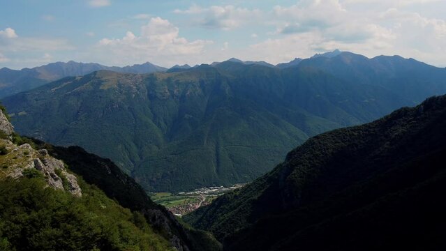Aerial Shot Of Distant Mountains , Porta Di Prada Plave, Lake Como In Background