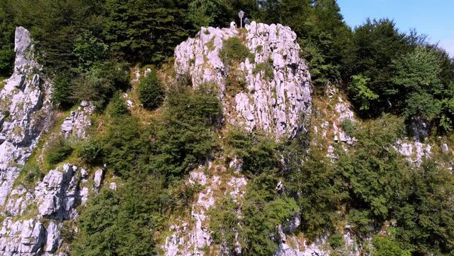 Crane Shot Of High Rocky Mountains Near Como Lake, Porta Di Prada Plave, Italy