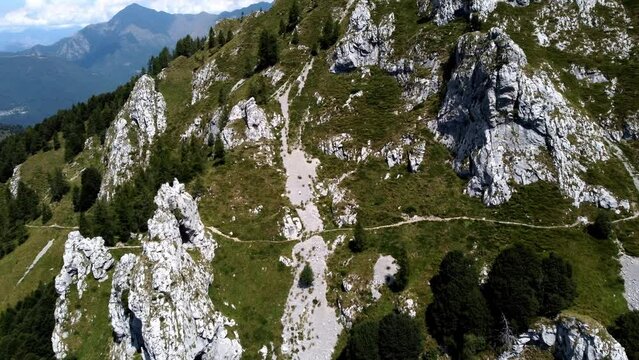 Coming Close  Into High Rocky Mountains Near Como Lake, Porta Di Prada Plave, Italy