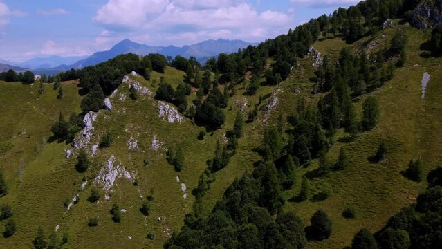 Aerial Shot Of Distant Virgin Mountains By Como Lake, Porta Di Prada Plave, Italy