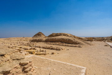 Step pyramid of Djoser funerary complex (necropolis) in Saqqara, Egypt.  Travel and history.