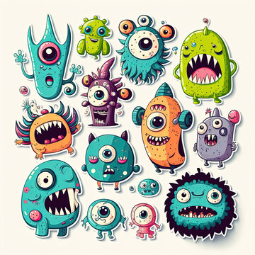 set of cartoon monsters illustration sprite sheet style  