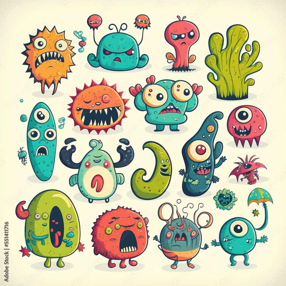 Wall mural set of cartoon monsters illustration sprite flash sheet style 