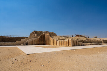 Step pyramid of Djoser funerary complex (necropolis) in Saqqara, Egypt.  Travel and history.