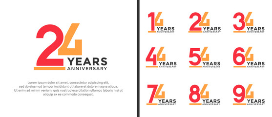 set of anniversary logo style flat red and orange color for celebration
