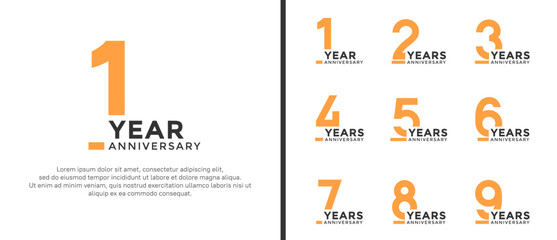 set of anniversary logo style flat red and orange color for celebration