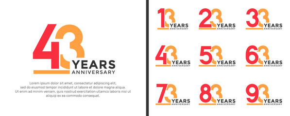 set of anniversary logo style flat red and orange color for celebration