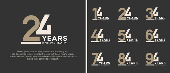 set of anniversary logo style flat gold and white color for celebration