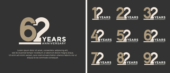 set of anniversary logo style flat gold and white color for celebration