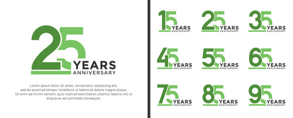 set of anniversary logo style flat green color for celebration