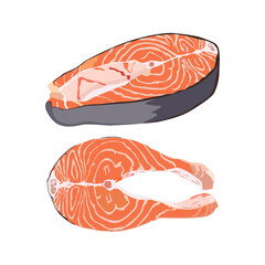 Set of fresh salmon steaks. Fish steak on a white background.Vector illustration