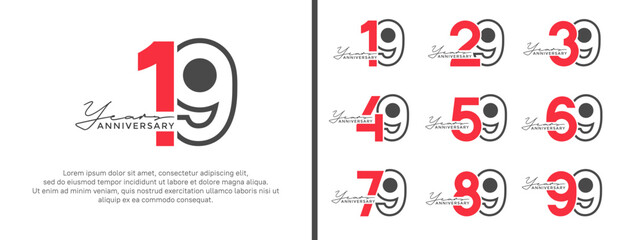 set of anniversary logo style flat red and black color for celebration