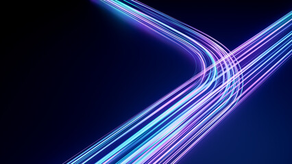 Futuristic vibrant blue purple color speed light, abstract timelapse highspeed car light trail motion effects at night 3d rendering, dynamic neon curve - 551412940