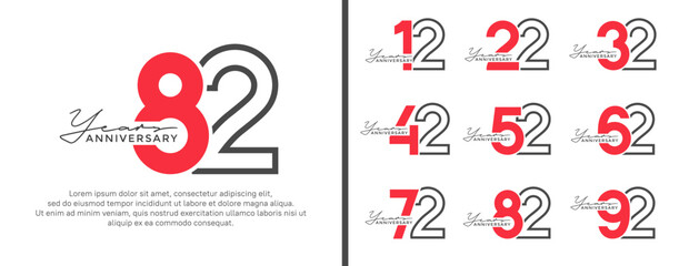 set of anniversary logo style flat red and black color for celebration
