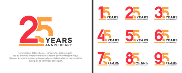 set of anniversary logo style flat red and orange color for celebration