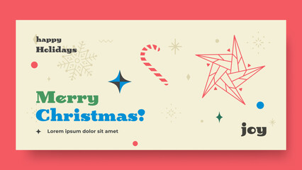 Christmas social media cover with holidays decoration. Vector xmas greeting vintage card.