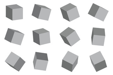 3d set with gray cubes. Geometric background. Gray cubes in abstract style. Vector illustration. Stock image. 