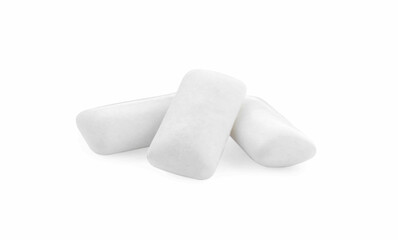 Three chewing gum pieces on white background