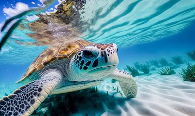 Fototapeten Green Sea Turtle Cruising in the warm waters of the Pacific Ocean © Viks_jin