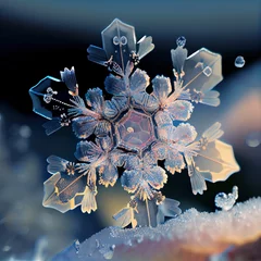 Garden poster Macro photography snowflake under the microscope, very detailed view, macro