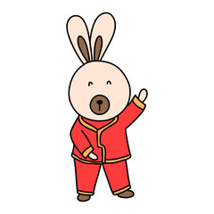 Fototapeta na wymiar Cute bunny in Chinese traditional costume, Cheongsam dress