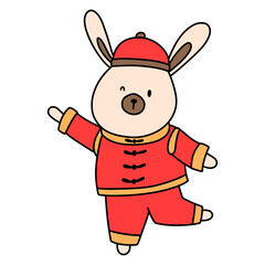 Cute bunny in Chinese traditional costume, Cheongsam dress