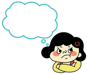 ふきだし　イライラして怒っているコミカルな女性キャラクターイラスト素材