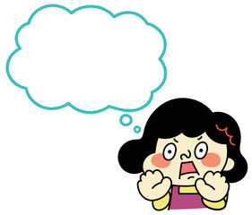 ふきだし　びっくりしているコミカルな女性キャラクターイラスト素材