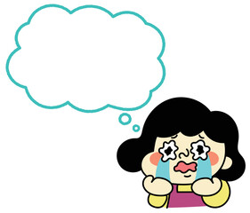 ふきだし　涙を流して号泣するコミカルな女性キャラクターイラスト素材