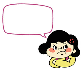 ふきだし　イライラして怒っているコミカルな女性キャラクターイラスト素材